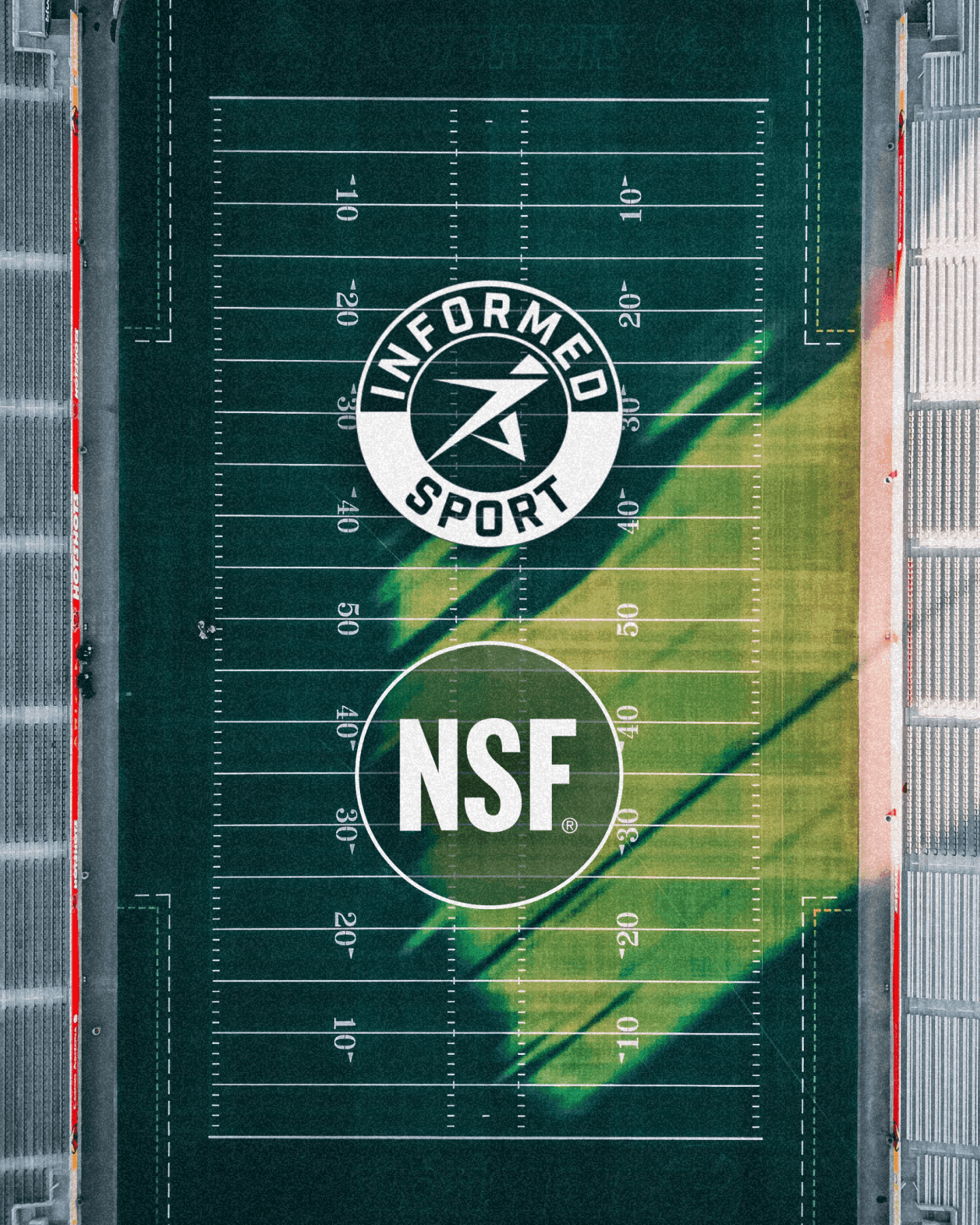 overhead shot of football field with informed sport and NSF logos